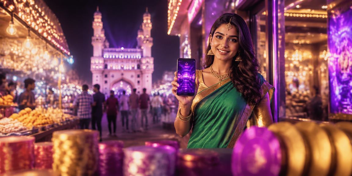 Young woman sitting at home in Hyderabad playing slots on mobile casino app