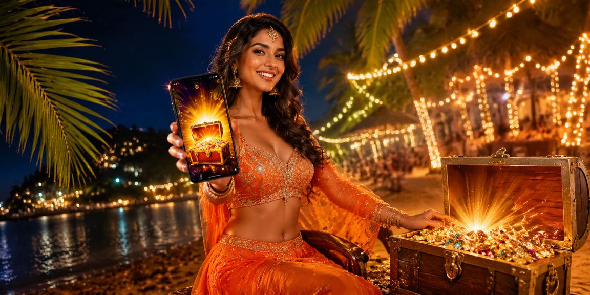 Mobile casino app usage on beach in India